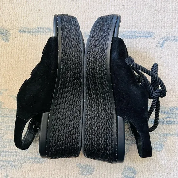 FITFLOP FAYE LACE UP SLINGBACK PLATFORM WEDGE BLACK SIZE 8 EUC