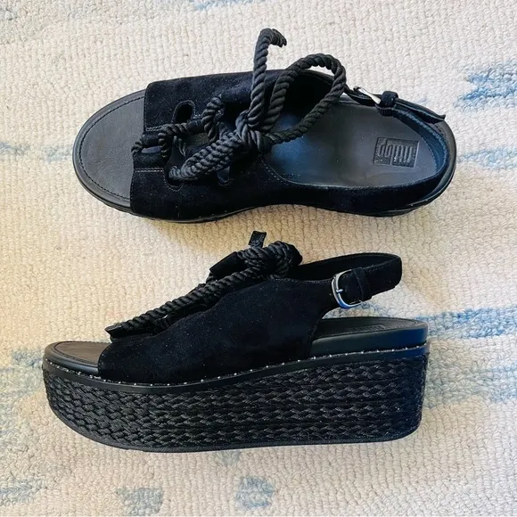 FITFLOP FAYE LACE UP SLINGBACK PLATFORM WEDGE BLACK SIZE 8 EUC