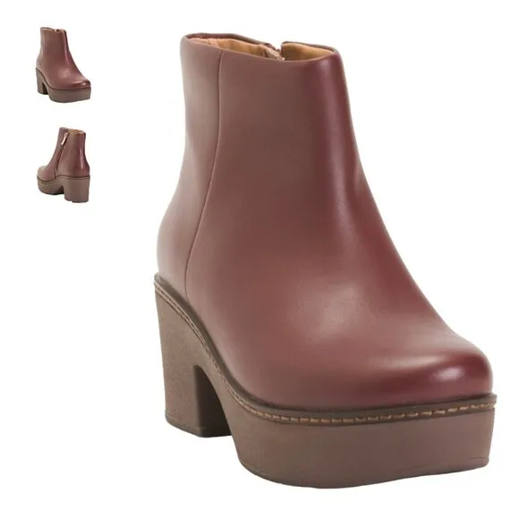 FITFLOP NWB Sz 9 Oxblood Leather Comfort Footbed Platform Pilar Ankle Boots