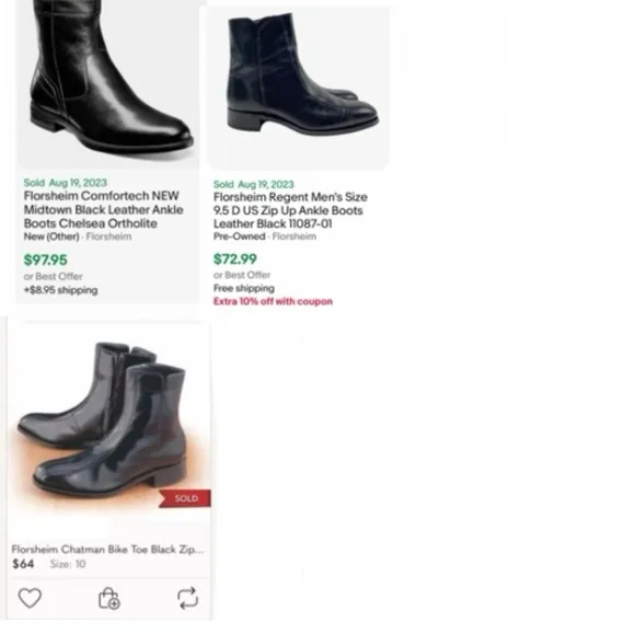 FLORSHEIM Dress Boots Regent Bike Toe Black leather 9.5 D