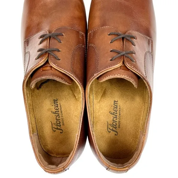 Florsheim Postino Plain Toe Derby Cognac Leather Shoe‎ Men 10.5 D