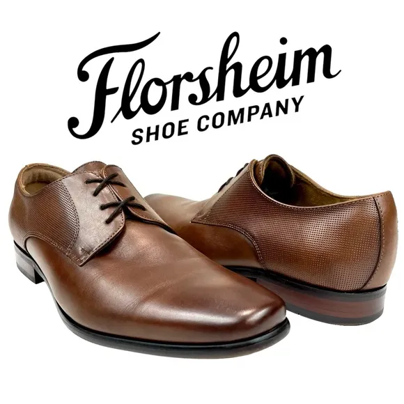 Florsheim Postino Plain Toe Derby Cognac Leather Shoe‎ Men 10.5 D