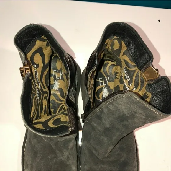 Fly London grey suede Zip Up Ankle Boots MONG 6.5