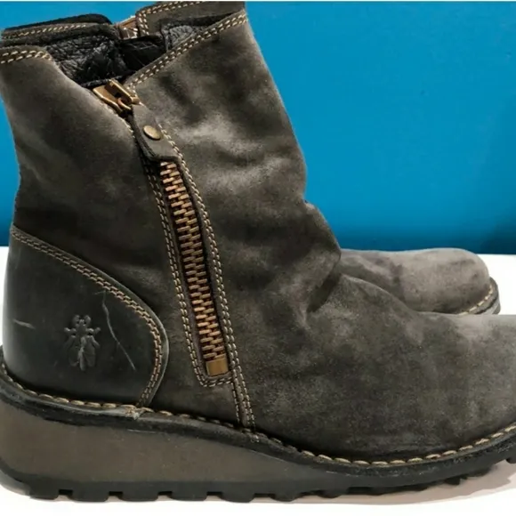 Fly London grey suede Zip Up Ankle Boots MONG 6.5