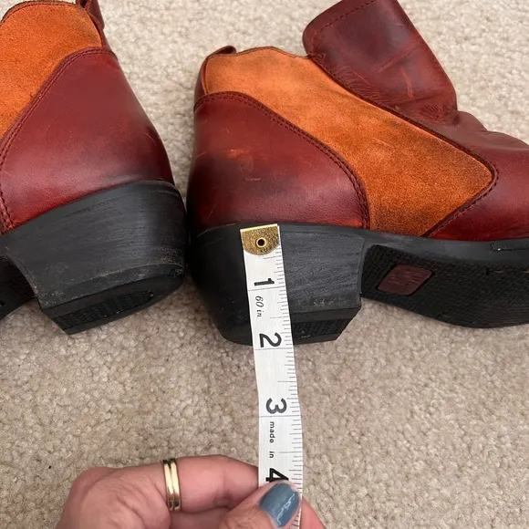 Fly London Meli Leather Ankle Boots Side Zip Red Orange Accents EU39 US8.5