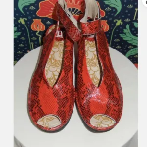 Fly London Red Snakeskin Leather Yala Peeptoe Wedges Slingback Shoes 40