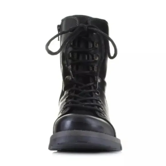 FLY London-SAME-109 FLY-Heritage Black Leather Combat Boots-Side Zip-Sz …