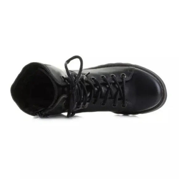 FLY London-SAME-109 FLY-Heritage Black Leather Combat Boots-Side Zip-Sz …