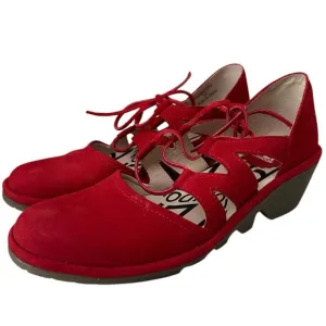 Fly London Shoes Closed Toe Lace Up Wedge D'Orsay Suede Red Women's Size 37