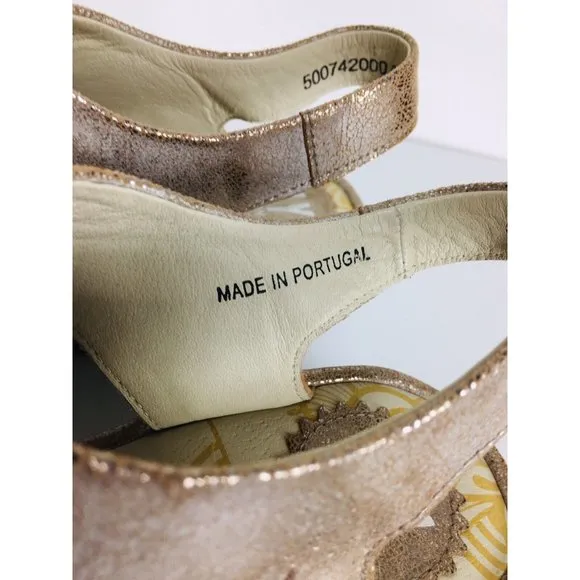 Fly London YLVA Metallic Beige Suede Lace-Up Peep Toe Slingback Wedge Sa…