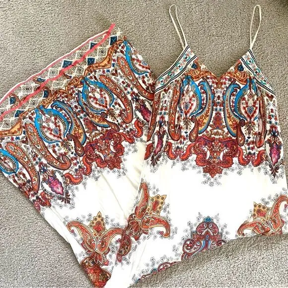 FLYING TOMATO White Paisley Maxi Dress Spaghetti Strap S