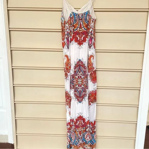 FLYING TOMATO White Paisley Maxi Dress Spaghetti Strap S