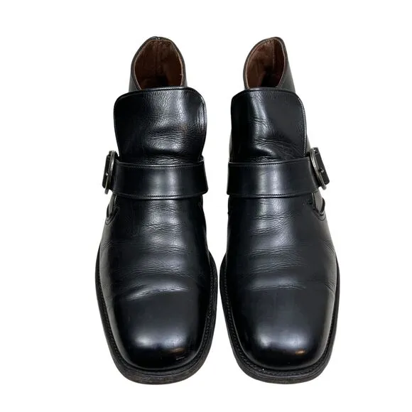 Foot So Port Mens Supreme Boots Black Leather Monk Buckle Strap‎ Size 8.5