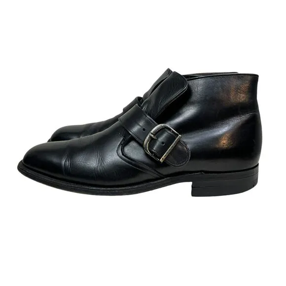 Foot So Port Mens Supreme Boots Black Leather Monk Buckle Strap‎ Size 8.5