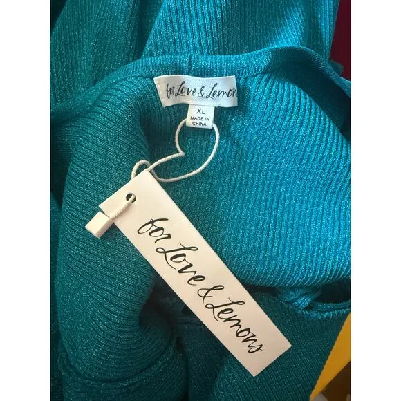 For Love &amp; Lemons Sz XL Blue Boat Neck Cut Out Long Sleeved Sweater Dress NWT