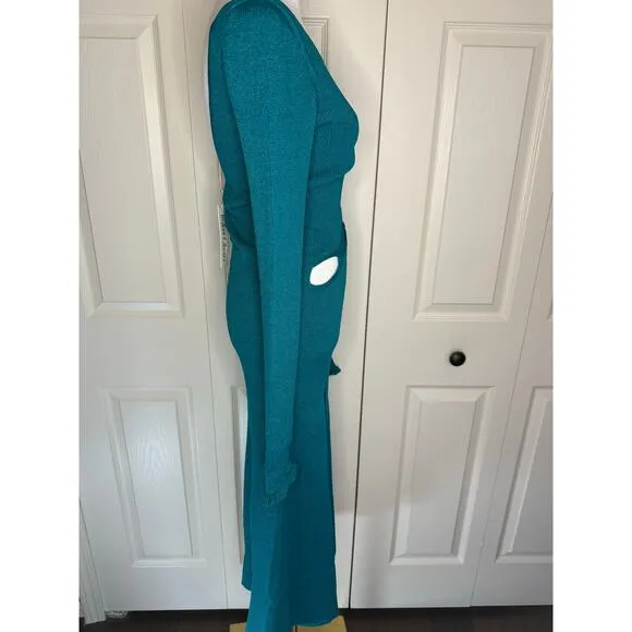 For Love &amp; Lemons Sz XL Blue Boat Neck Cut Out Long Sleeved Sweater Dress NWT