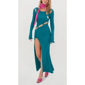 For Love &amp; Lemons Sz XL Blue Boat Neck Cut Out Long Sleeved Sweater Dress NWT
