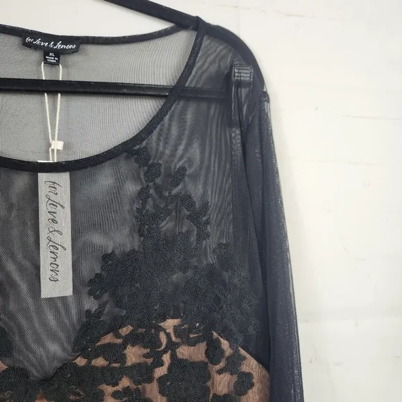 For Love And Lemons Luau Embroidered Sheer Lace Overlay Mesh Mini Dress Black XL