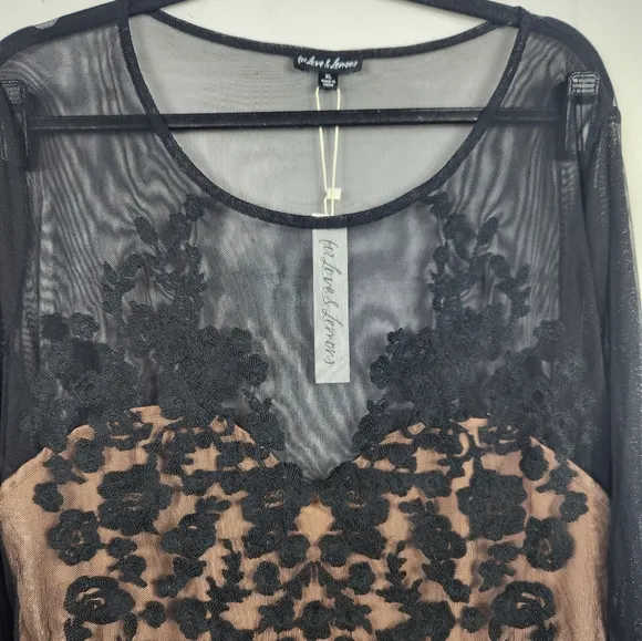 For Love And Lemons Luau Embroidered Sheer Lace Overlay Mesh Mini Dress Black XL