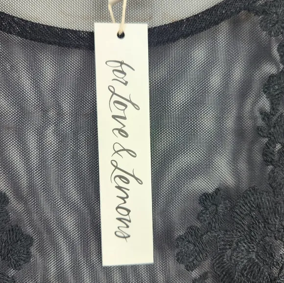 For Love And Lemons Luau Embroidered Sheer Lace Overlay Mesh Mini Dress Black XL