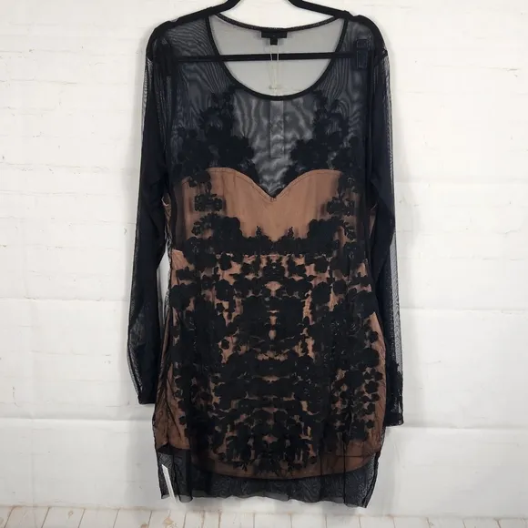 For Love And Lemons Luau Embroidered Sheer Lace Overlay Mesh Mini Dress Black XL