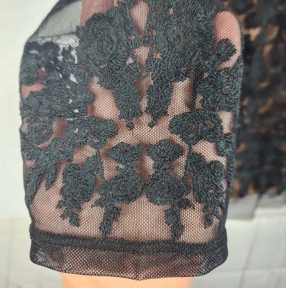 For Love And Lemons Luau Embroidered Sheer Lace Overlay Mesh Mini Dress Black XL