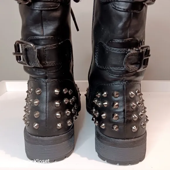 Forever Vintage 90s Studded Calf High Moto Boots