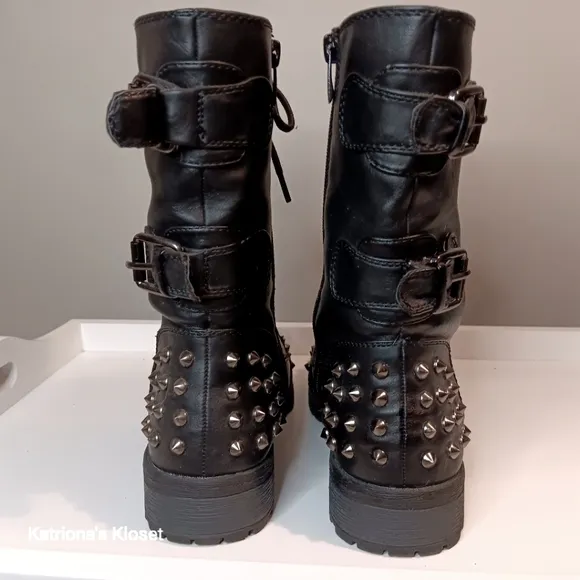Forever Vintage 90s Studded Calf High Moto Boots