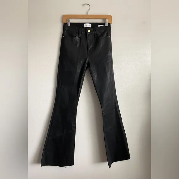Frame Black Coated Le High Flare Jeans High Rise Monochrome Modern Designer 27