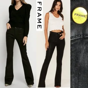 Frame Black Coated Le High Flare Jeans High Rise Monochrome Modern Designer 27