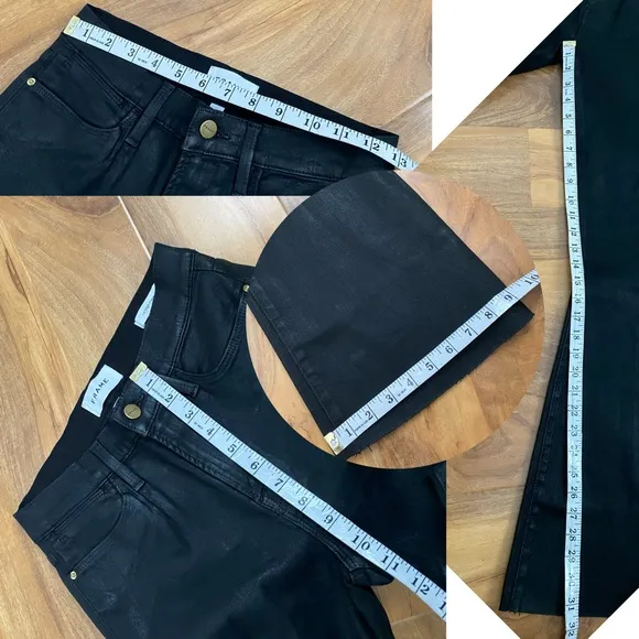 Frame Black Coated Le High Flare Jeans High Rise Monochrome Modern Designer 27