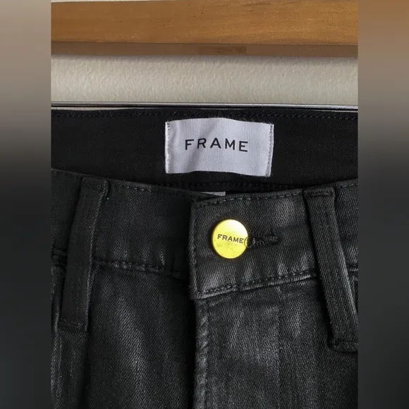 Frame Black Coated Le High Flare Jeans High Rise Monochrome Modern Designer 27