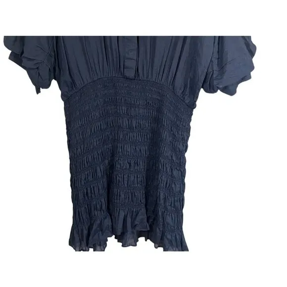 Frame Dress Women 16 Blue Collar Mini Smock Buttons Shirt Puff Sleeve Neutral