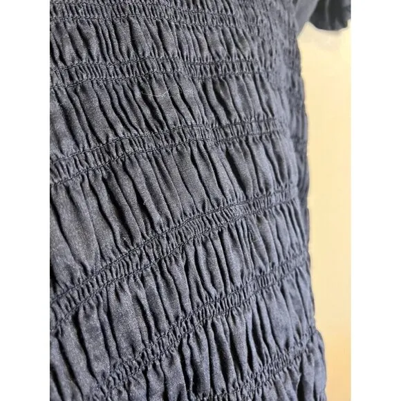 Frame Dress Women 16 Blue Collar Mini Smock Buttons Shirt Puff Sleeve Neutral