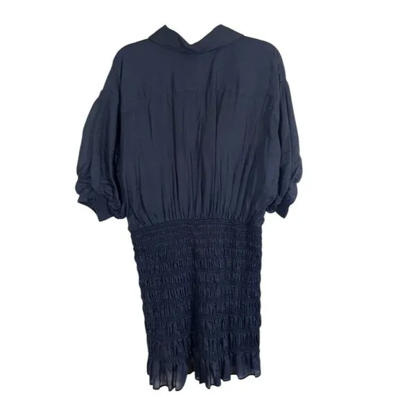 Frame Dress Women 16 Blue Collar Mini Smock Buttons Shirt Puff Sleeve Neutral