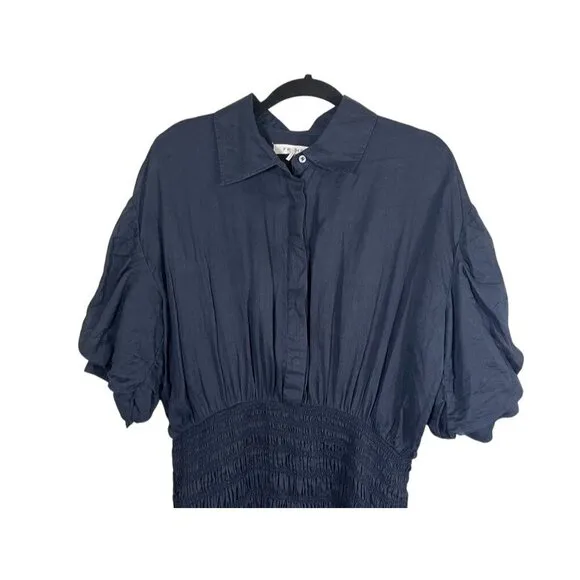 Frame Dress Women 16 Blue Collar Mini Smock Buttons Shirt Puff Sleeve Neutral