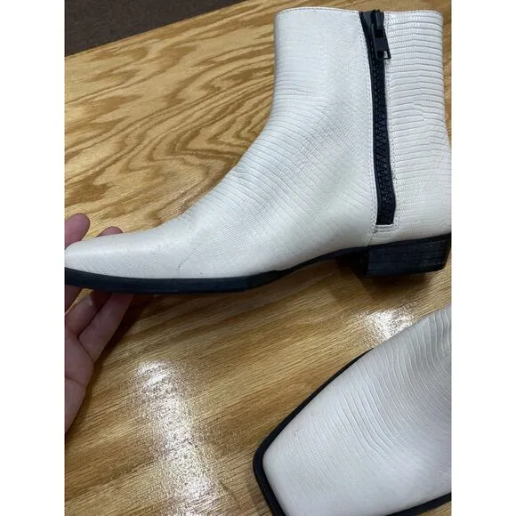 Frame Le Maddox Lizard Bootie Women's 7 White Leather Side Zip Ankle Boots S42