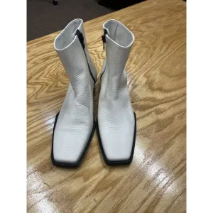 Frame Le Maddox Lizard Bootie Women's 7 White Leather Side Zip Ankle Boots S42