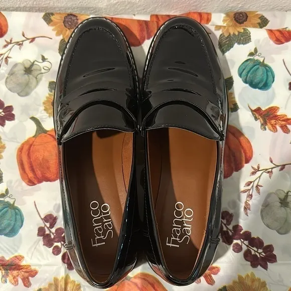FRANCO SARTO CASSANDRA BLACK PATENT LEATHER LOAFER SZ 8M CAREER EVERYDAY