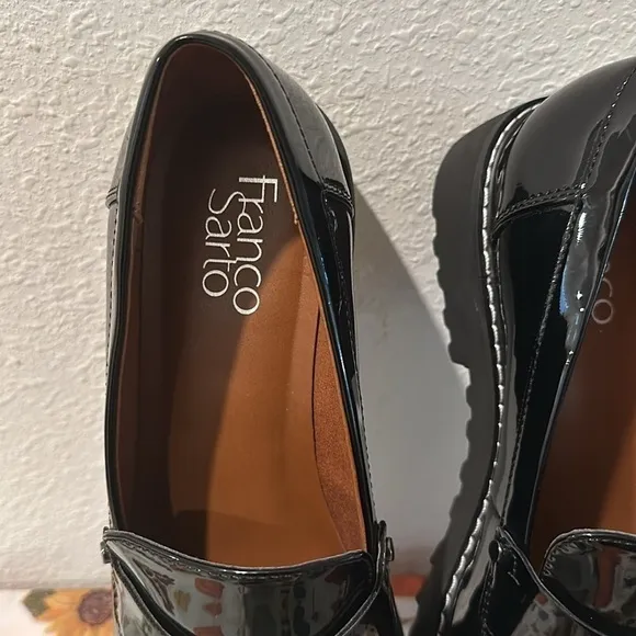 FRANCO SARTO CASSANDRA BLACK PATENT LEATHER LOAFER SZ 8M CAREER EVERYDAY