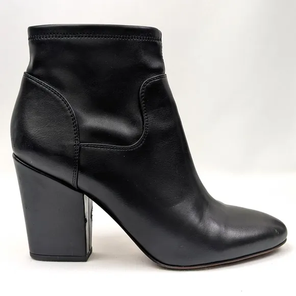 Franco Sarto Francie Chelsea Boot Faux Leather Block Heel Side Zip Moto Black 9