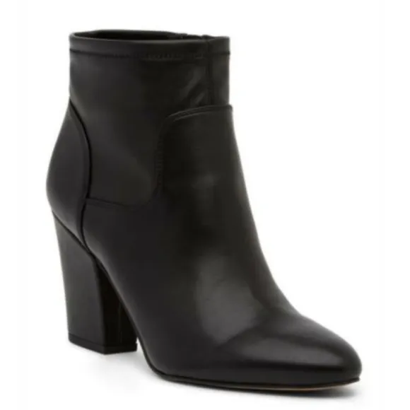 Franco Sarto Francie Chelsea Boot Faux Leather Block Heel Side Zip Moto Black 9