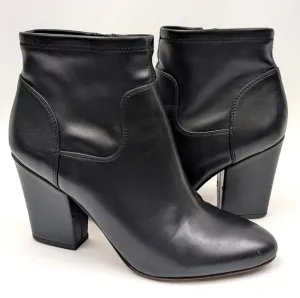 Franco Sarto Francie Chelsea Boot Faux Leather Block Heel Side Zip Moto Black 9