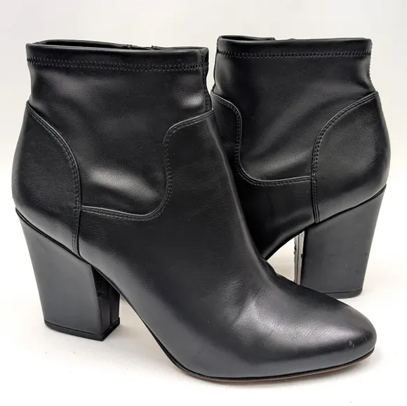 Franco Sarto Francie Chelsea Boot Faux Leather Block Heel Side Zip Moto Black 9