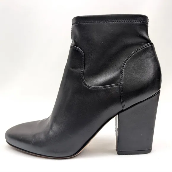 Franco Sarto Francie Chelsea Boot Faux Leather Block Heel Side Zip Moto Black 9
