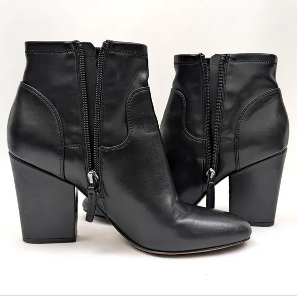 Franco Sarto Francie Chelsea Boot Faux Leather Block Heel Side Zip Moto Black 9