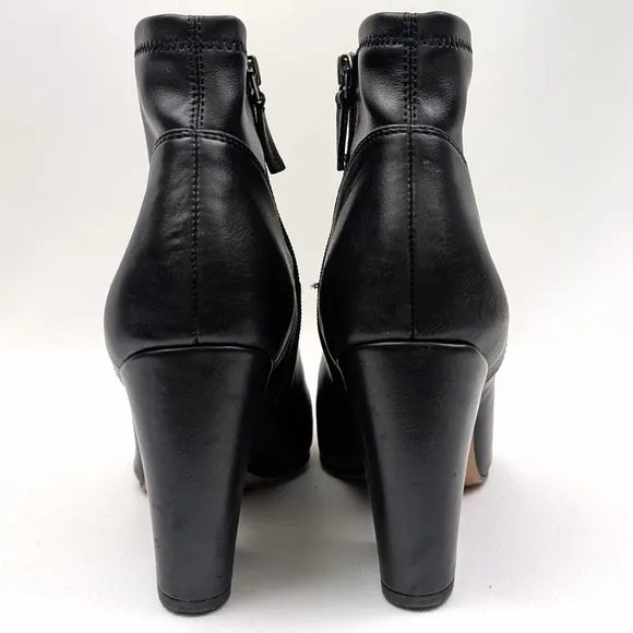Franco Sarto Francie Chelsea Boot Faux Leather Block Heel Side Zip Moto Black 9