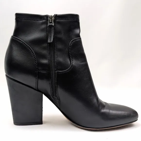 Franco Sarto Francie Chelsea Boot Faux Leather Block Heel Side Zip Moto Black 9