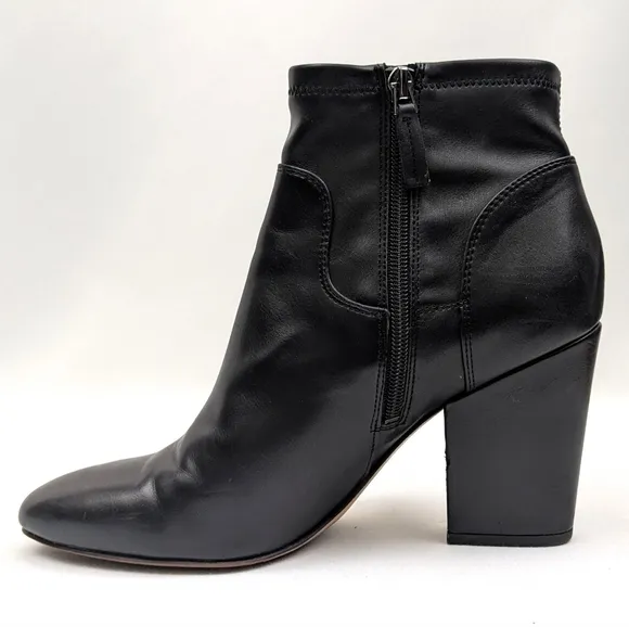 Franco Sarto Francie Chelsea Boot Faux Leather Block Heel Side Zip Moto Black 9