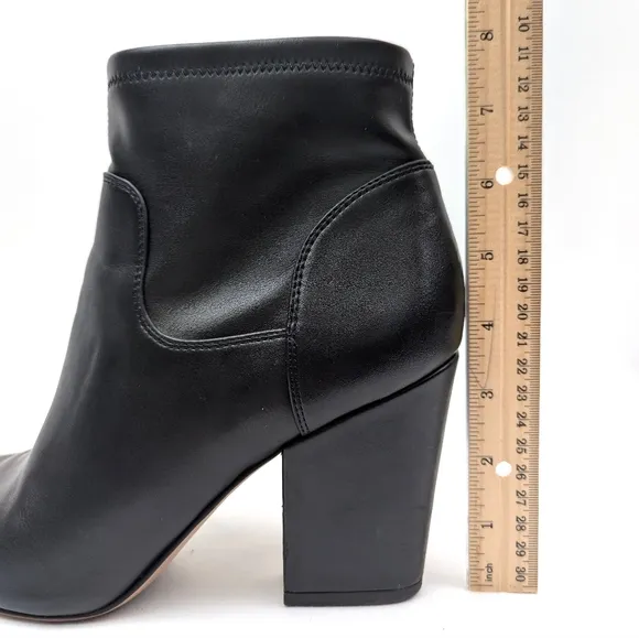Franco Sarto Francie Chelsea Boot Faux Leather Block Heel Side Zip Moto Black 9